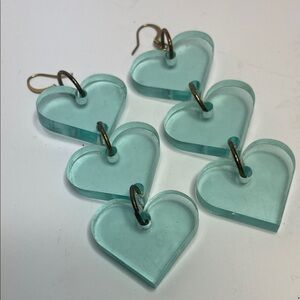 Aqua Acrylic Heart Dangle Earrings
